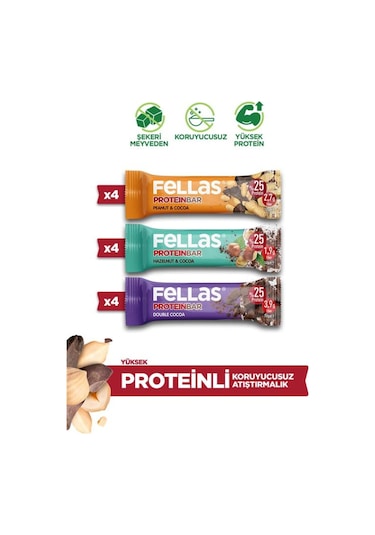 Fellas Protein Bar 4 Çeşit Karma Kutu 32 Gr x 12 Adet