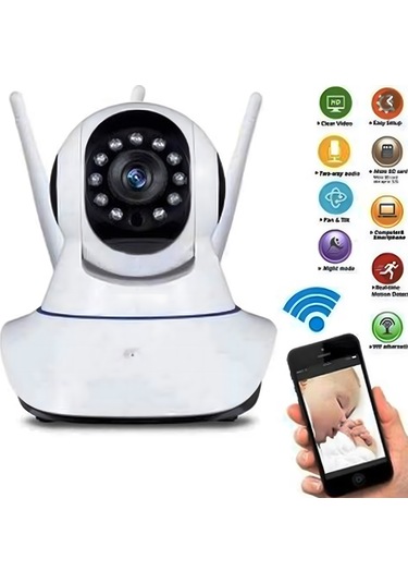 Jeehugo 3 Antenli Kablosuz Ip Kamera - 720p Hd, İki Yönlü Ses, Hareket Algılama, Gece Görüşü 10m , 355 Devir, Micro Sd Desteği Kart Dahil Değil