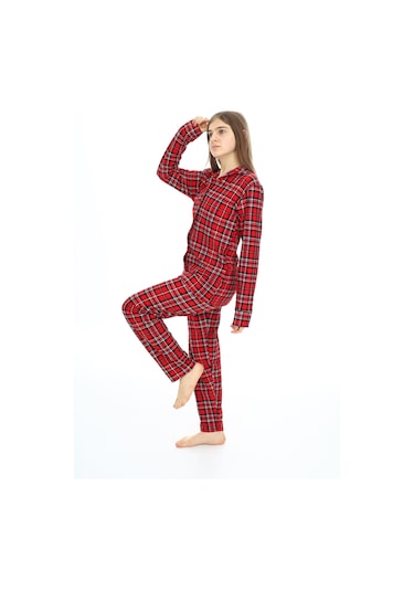 Kız Çocuk Ekose Pijama Takımı 12164 Bordo