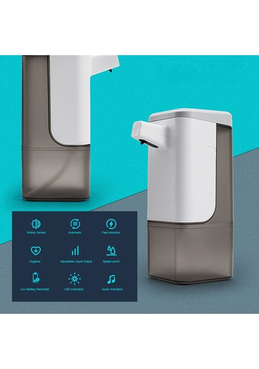 Vkemall Beyaz Kare Otomatik Enjeksiyon Sabun Dağıtıcı, Duvar Veya Masa Üstü Kurulum, 600ml, 3 Seviye Ayarlanabilir, Led Gösterge, Pır Sensör, Elle Ulaşmadan Pil Yok, Duvar Braketi Hediye Beyaz