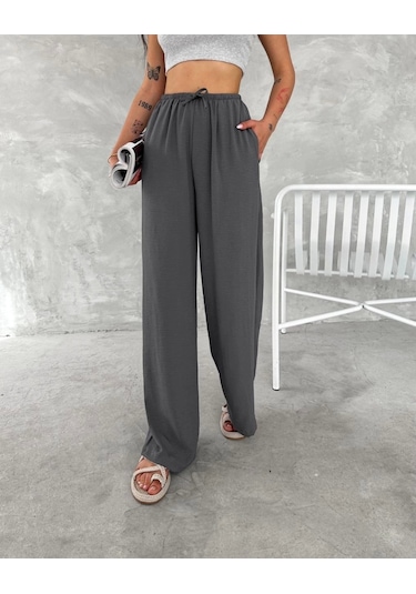 Tam12den Ayrobin Oversize Kadın Pantalon - Füme Füme