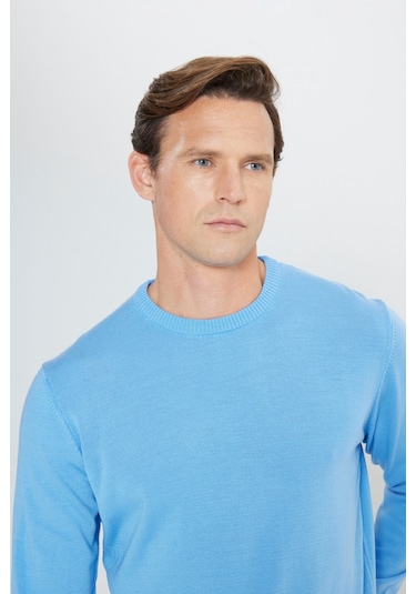 Altin Yıldız Classics Erkek Açık Mavi Standart Fit Normal Kesim Bisiklet Yaka Triko 4A4923100001amv3XL Açık Mavi