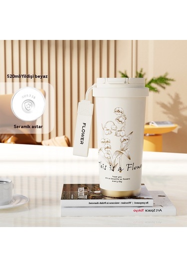 Kahve Fincanı Seramik Astar Hafif Lüks Yüksek Değerli İns Kızlar Taşınabilir 316 Paslanmaz Çelik Araba Termos Bardaklar Toptan 321 Çift İçecek Seramik Fildişi Beyaz