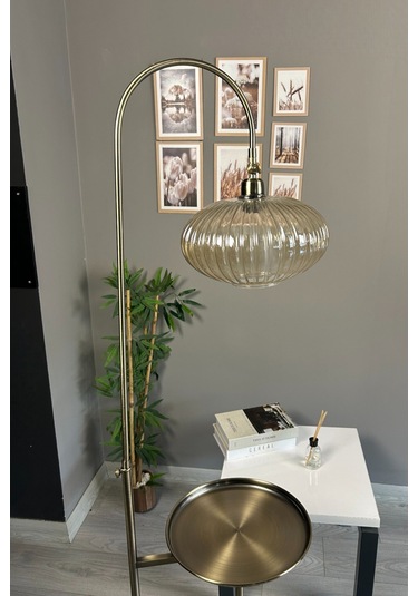 Elegant Bal Cam Eskitme Tepsili Düz Gövde Lambader Hareketli Başlık Metal Oturma Odası Zemin Lambası Natural