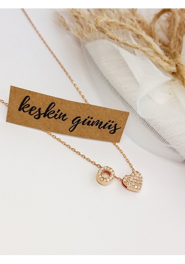 Keskin Gümüş Gümüş Zirkon Taşlı Gold Kalp Kadın Trend Harf Kolye Kadın Kolye