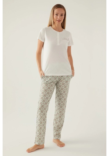 Arnetta 2881 Pamuklu Kısa Kol Kadın Pijama Takımı Krem