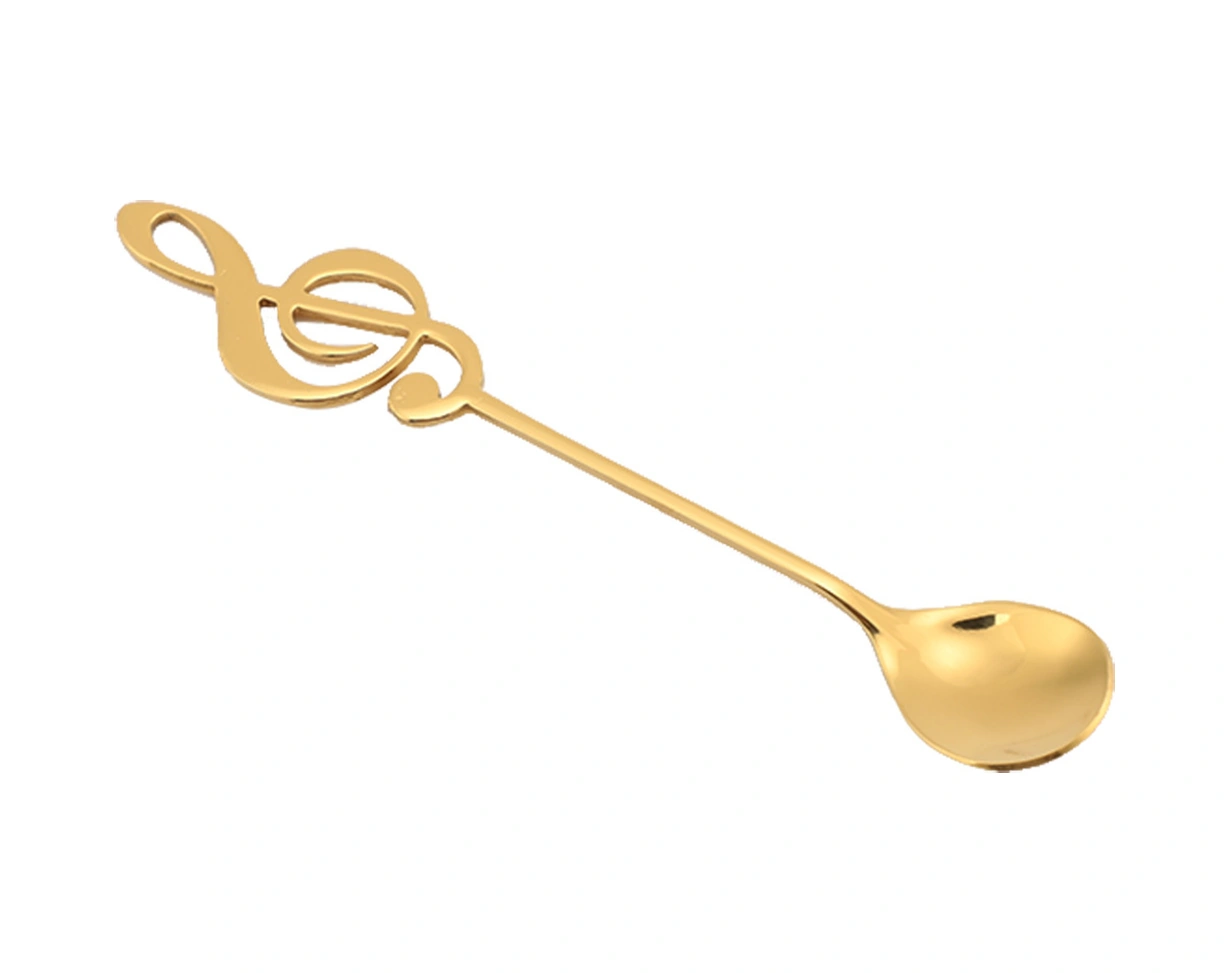 Hangfox 304 Paslanmaz Çelik Müzik Notası Desenli Kahve Karıştırıcı Kaşık - Gümüş Renkli Tatlı Ve Pasta Kaşığı Altın