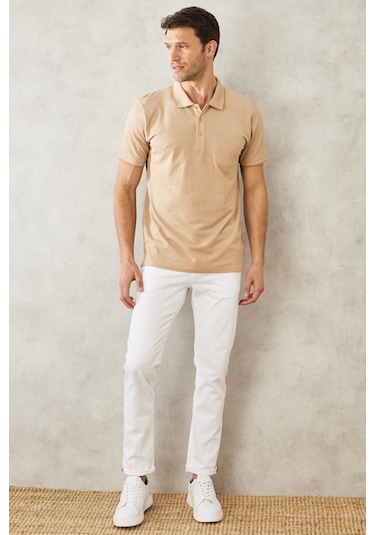 Ac&Co / Altınyıldız Classics Erkek Vizon Polo Yaka Cepli Regular Fit Bol Kesim Düz Tişört 4A4820200004VızXL Vizon