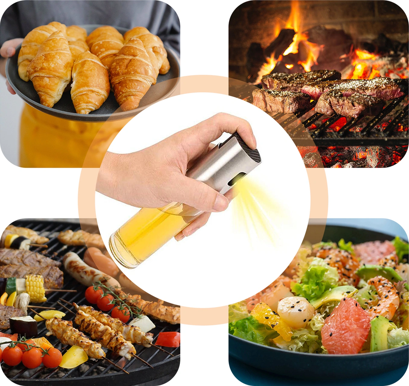 Youmex 8 Parça 304 Çelik Ve Cam Presslu Ölçülü Yağ Spreyi Seti - 2 Sprey, 2 Leylek, 2 Yağ Fırçası, 2 Temizlik Fırçası - Mutfak, Barbekü, Salata İçin Çok Renkli