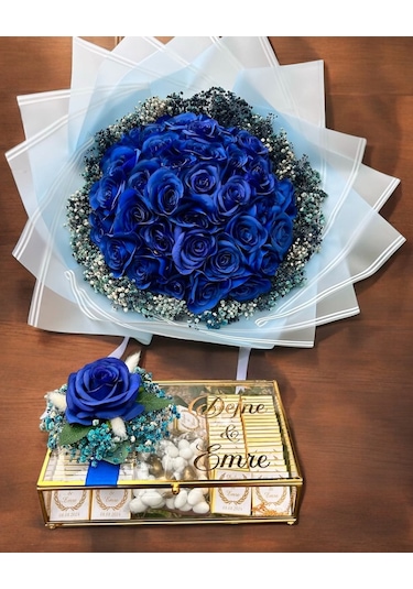 Leia Gold Söz Nişan Kız İsteme Çikolatası Ve İsteme Çiçeği Seti Altın - Gümüş