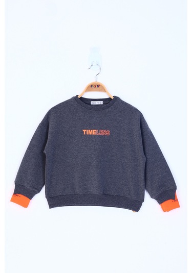 Toontoy Kız Çocuk Timeless Baskılı Sweatshirt Antrasit Melanj