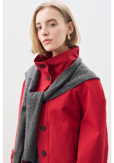 Kare Yaka Bağlamalı Triko Atkı Antrasit Antrasit