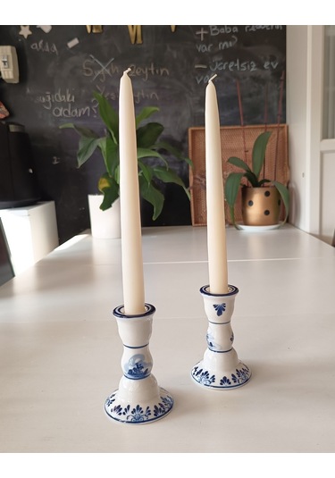 İkili Şamdan Mum 2x25cm Krem