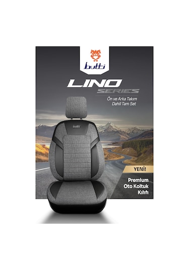 Siyah - Gri Butti Lino Serisi Keten Kumaş Premium Oto Koltuk Kılıfı Ortopedik Destekli, Ön Arka Tam Set