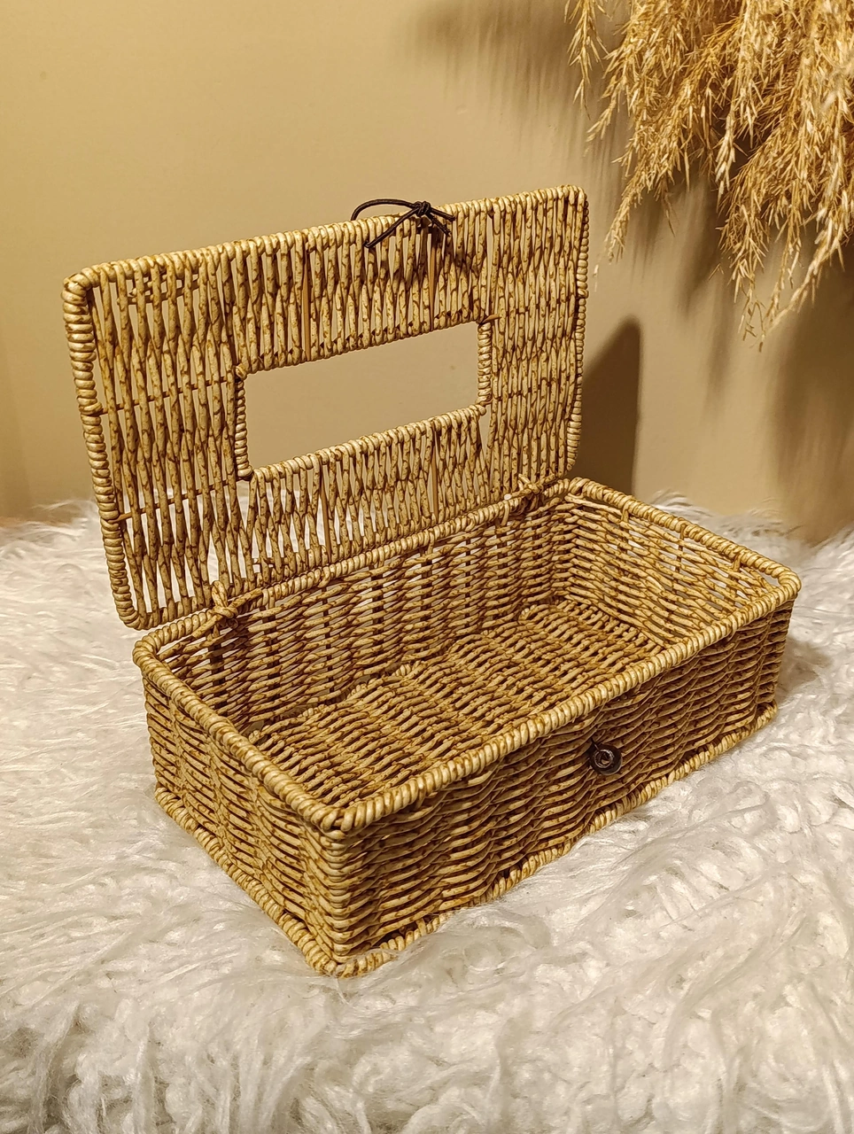 Hasır Rattan Kapaklı Dikdörtgen Organizer / Peçetelik Diğer