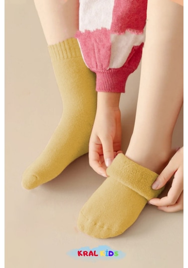 Kız - Erkek 5 Çift Çocuk Termal Çorap Kışlık Kalın Havlu Pamuklu, Renkli Set ÇoK Renkli