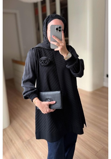 Kahijab Gül Detay Merserize Tunik - Siyah