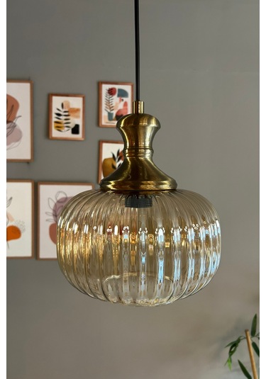 Mola Cam Bal Rengi Tekli Avize Eskitme Tokmak Başlık Retro Sarkıt Lamba Restoran Salon Aydınlatma Bal