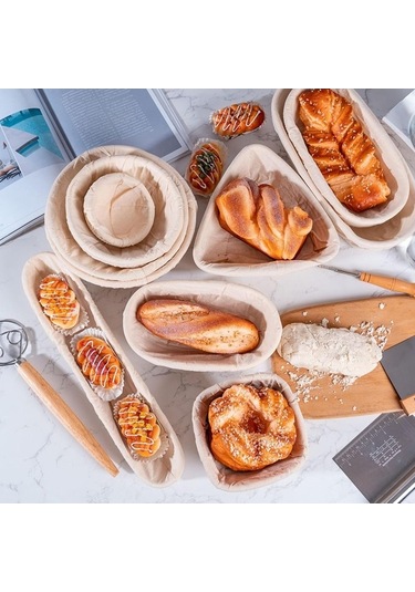 Maoyaya Saçımalı Ekmek Pişirme Seti, 2 Paket 10 İnç Yuvarlak Ve Oval Banneton Prova Sepeti, Astarlı Ekmek Fermantasyon Araçları Diğer