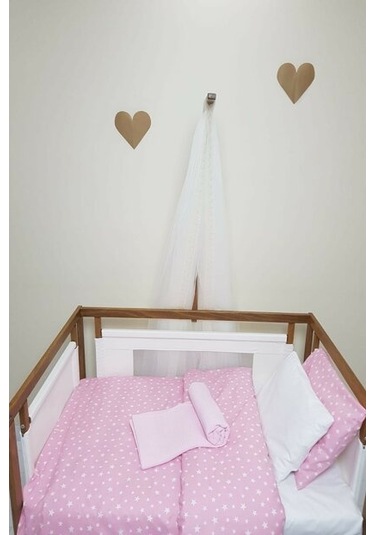 70X140 Lastikli Renforce Bebek Çarşaf Takımı-Pembe Yıldızlı