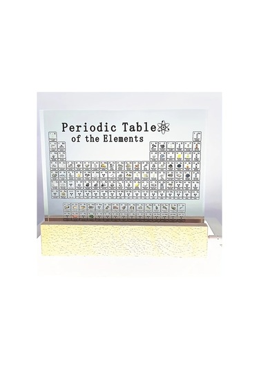 Fochsia Akrilik Periyodik Tablo Aydınlatmalı Ahşap Taban - Eğitici Kimya Öğretim Aracı Elektron Konfigürasyonlu