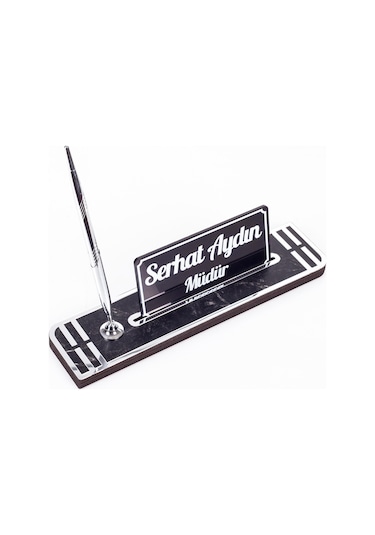 Sigma Gümüş Ahşap Masa İsimliği Kalemli İsimlik Masa Üstü Organizer Ekonomik Masa İsimliği Kalemlik