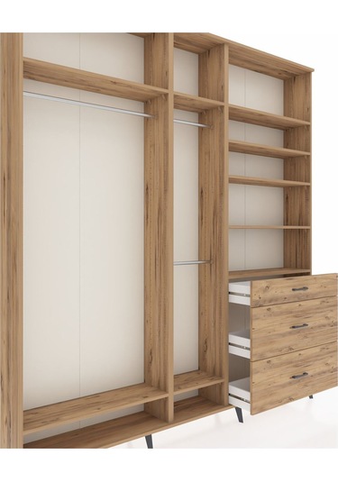 Arges Dolap 9 Raflı 3 Çekmeceli 3 Askılı 220x30x243 Çam-çam/çam Atlas Çam/atlas Çam