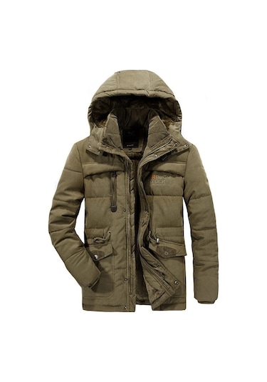 Yihemaoyi Yihemaoyi Kapüşonlu Kışlık Kalın Uzun Kaban 001 Haki