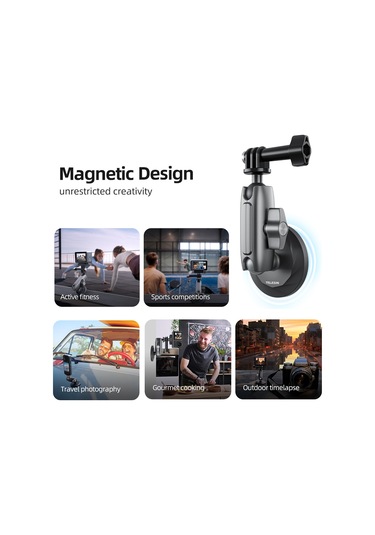 Yuntech01 Telesın Cmm-001 Aluminyum Manyetik Kamera Panosu - 360 Dönebilen Çift Topu - 9kg Yük Kapasitesi - Spor Kamera Adaptörü Ve 1/4" Vida İle Uyumlu Siyah