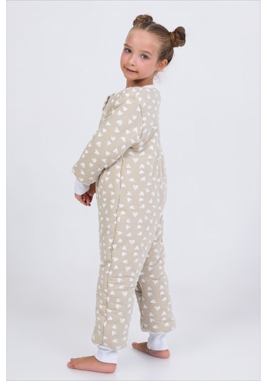 Kız Erkek Çocuk Kalın Elyaf Dolgulu Premium Kalite 2.5 Tog Desenli Uyku Tulumu Koyu Bej