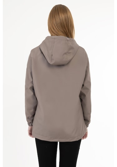 Kadın Vizon Içi Astarlı Su Geçirmez Ve Rüzgara Dayanıklı Kapüşonlu Cepli Yağmurluk - Rüzgarlık Vizon