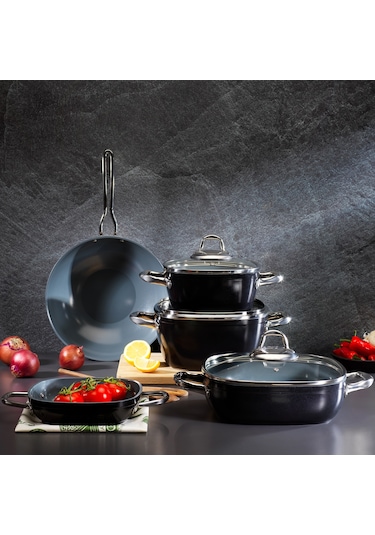 Schafer Gastronomie Master Seramik Basık Tencere 28cm-siyah/gri