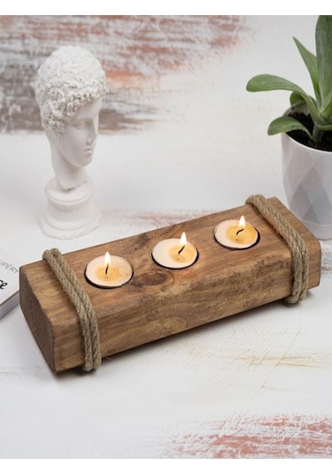 Ahşap Mumluk Halatlı