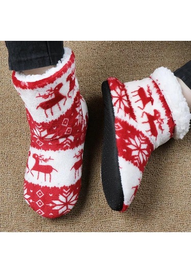 Ev Terliği / Yüksek Topuklu Sıcak Noel Terliği - Gri Sabah Terliği