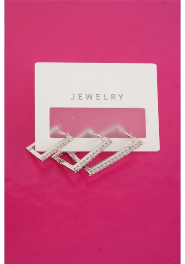 Byzeynaaksesuar Kadın Özel Tasarım Zirkon Taşlı 3'lü Minimal Küpe 0019 Çok Renkli