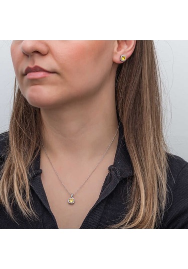 Blackcraft 925 Ayar Gümüş Sarı Baget Taşlı Kadın Set Bc-831993 Beyaz