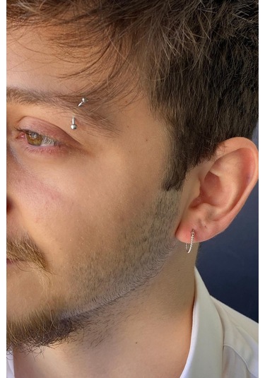 Zümrüt Sarraf 14 Ayar Beyaz Altın Burgulu Halka Erkek Küpe