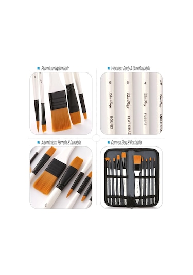 10'Lu Profesyonel Sanat Boya Fırçası Seti Akrilik Sulu Boya İçin