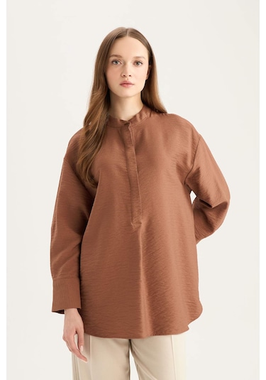 DeFacto Relax Fit Hakim Yaka Basic Düz Uzun Kollu Tesettür Gömlek Tunik E1757AX25SPBN519 DeFacto Relax Fit Hakim Yaka Basic Düz Uzun Kollu Tesettür Gömlek Tunik E1757AX25SPBN519