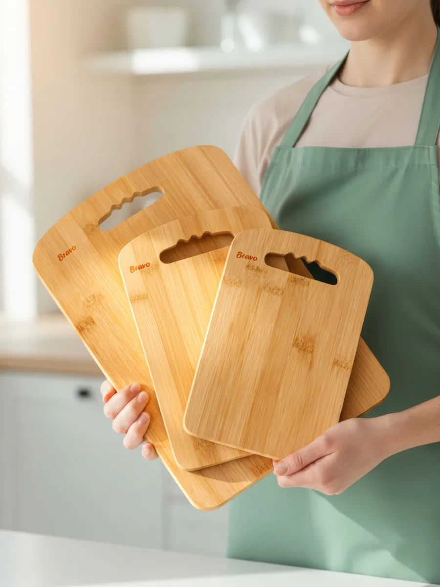 Bravo 3 Parçalık Kesim Ve Servis İçin Ahşap Kesme Tahtası Seti 179716712 Bej