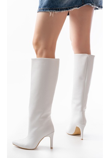 Syt-2004 Beyaz Günlük Bayan Çizme Beyaz