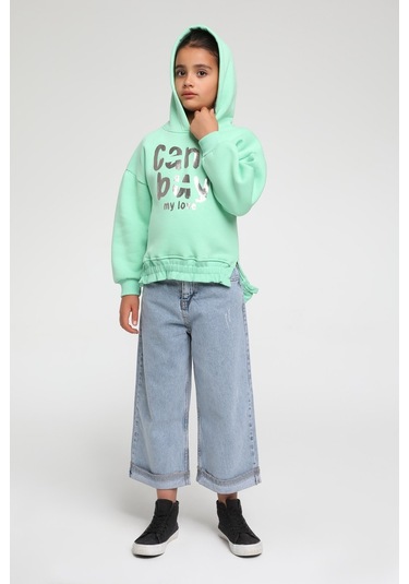 Escabel Kız Çocuk Salash Kesim Kapişonlu Sweatshirt Yeşil