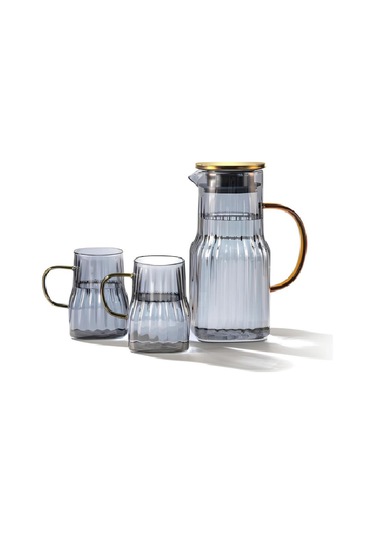 Arow Mia 2 Bardaklı Borosilikat Cam Sürahi Takımı Gri 1400 Ml Tr-3984