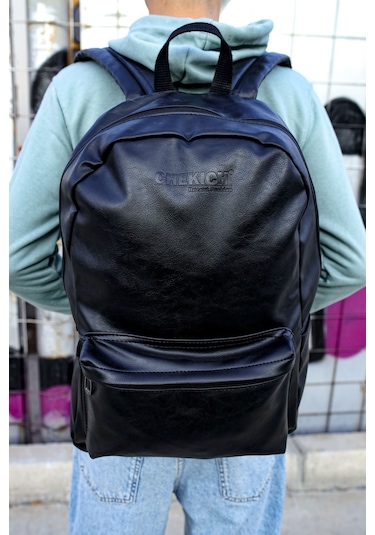 Cnt006 - Cilt Deri Erkek Sırt Çantası Sıyah Çok Renkli