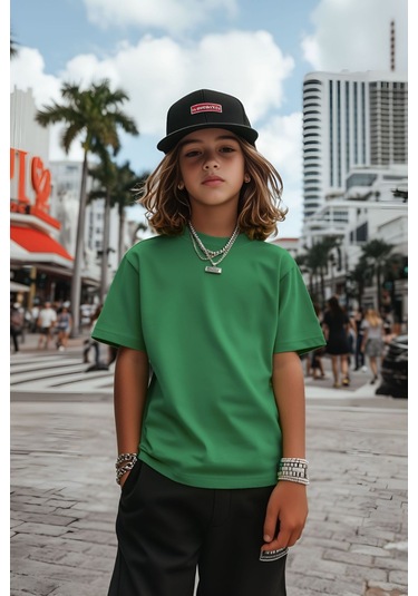 Çam Yeşili Çocuk T-shirt Kız Erkek Unisex %100 Pamuk Çam Yeşili