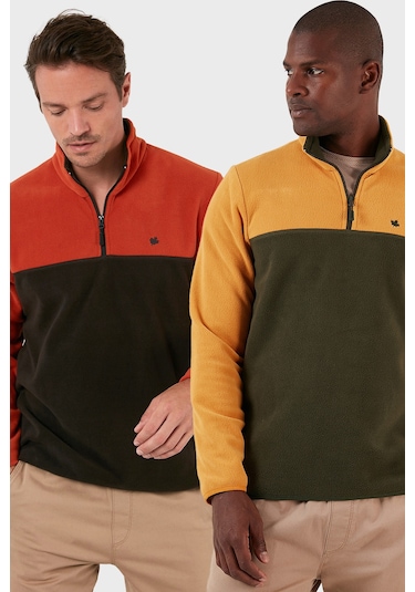 Buratti Regular Fit Anti-Pilling Tüylenme Yapmayan Dik Yaka Şardonlu 2'Li Paket Erkek Polar 5906016S2 Hardal-Orange