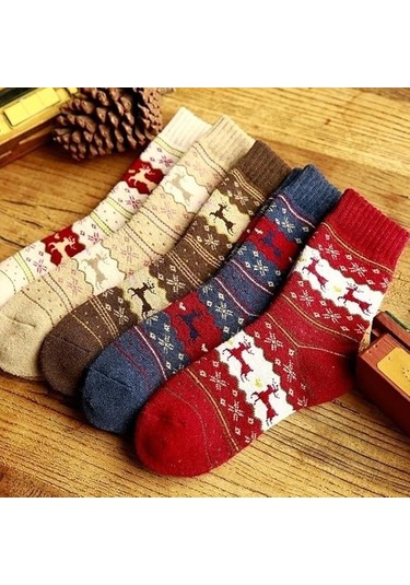Çift Kadın Yün Çorap, Sıcak Kış Çorapları, Geyik Boynuzu Tasarımıyla Kalın, Noel İçin İdeal