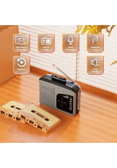 Ezcap-234 Kaset Teyp Oynatıcı Taşınabilir Am - Fm Radyo - Gri - Siyah