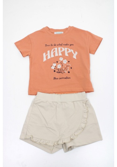 Kız Çocuk Şort Etekli Takım Kiremit