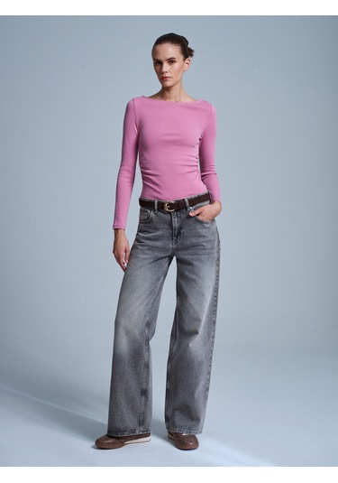 31401 Büzgülü Kayık Yaka Top-gül Gül